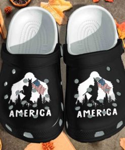 Bigfoot Holding Flag Shoes 4th Of July America Flag Crocs Clog Shoes