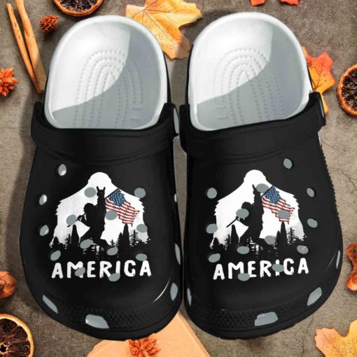 Bigfoot Holding Flag Shoes 4th Of July America Flag Crocs Clog Shoes