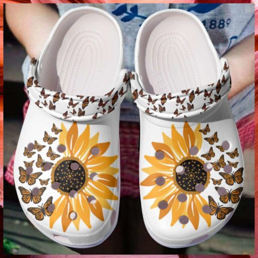 Immemse Butterflies With Sunflowers Crocs Clog Shoes