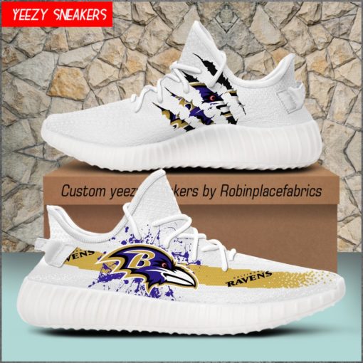 NFL Baltimore Ravens Yeezy Boost White Sneakers