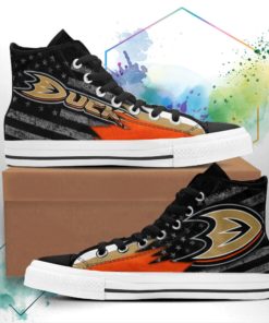 Anaheim Ducks Canvas High Top Shoes Custom American Flag Sneakers