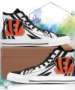 B&w Cincinnati Bengals Canvas High Top Shoes Custom Hockey Sport Sneakers