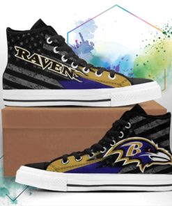Baltimore Ravens Canvas High Top Shoes Custom American Flag Sneakers