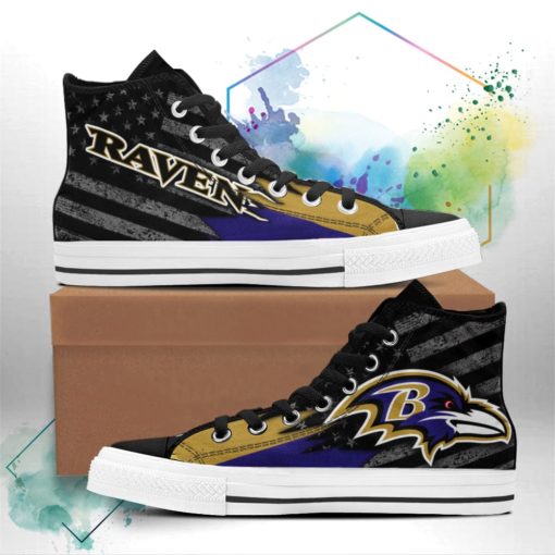 Baltimore Ravens Canvas High Top Shoes Custom American Flag Sneakers