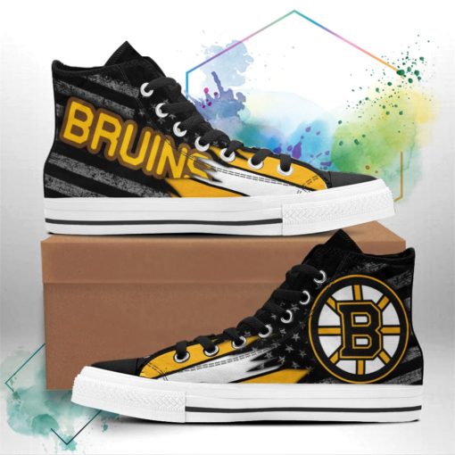 Boston Bruins Canvas High Top Shoes Custom American Flag Sneakers
