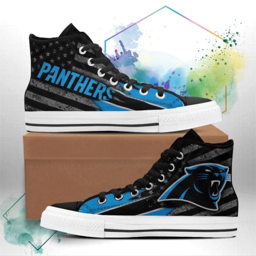 Carolina Panthers Canvas High Top Shoes Custom American Flag Sneakers