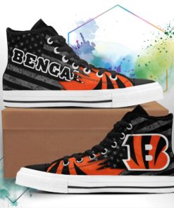 Cincinnati Bengals Canvas High Top Shoes Custom American Flag Sneakers