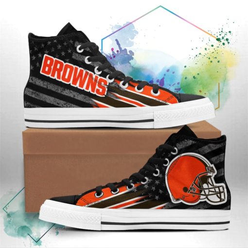 Cleveland Browns Canvas High Top Shoes Custom American Flag Sneakers