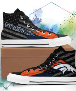 Denver Broncos Canvas High Top Shoes Custom American Flag Sneakers