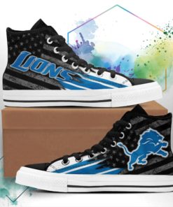 Detroit Lions Canvas High Top Shoes Custom American Flag Sneakers