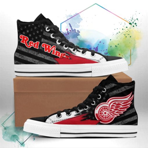 Detroit Red Wings Canvas High Top Shoes Custom American Flag Sneakers