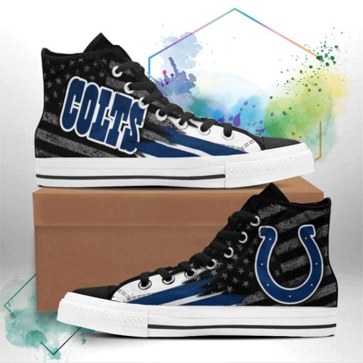 Indianapolis Colts Canvas High Top Shoes Custom American Flag Sneakers