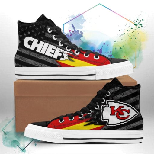 Kansas City Chiefs Canvas High Top Shoes Custom American Flag Sneakers