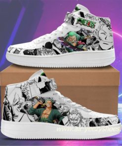 Roronoa Zoro Sneakers Mid Air Force 1 Custom One Piece Anime Casual Shoes