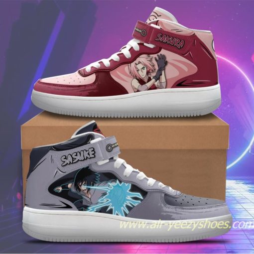 Sakura Haruno and Sasuke Uchiha Sneakers Mid Air Force 1 Custom Anime Casual Shoes