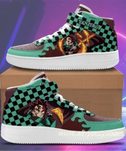 Tanjiro's Bloodied Rage Sneakers Mid Air Force 1 Custom Demon Slayer Anime Casual Shoes