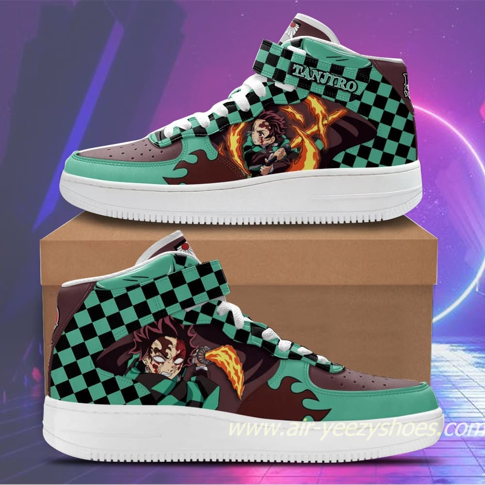 Tanjiro's Bloodied Rage Sneakers Mid Air Force 1 Custom Demon Slayer Anime Casual Shoes