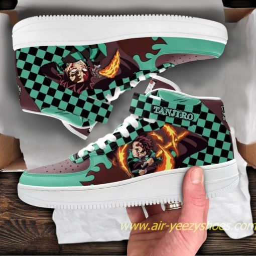 Tanjiro’s Bloodied Rage Sneakers Mid Air Force 1 Custom Demon Slayer Anime Casual Shoes