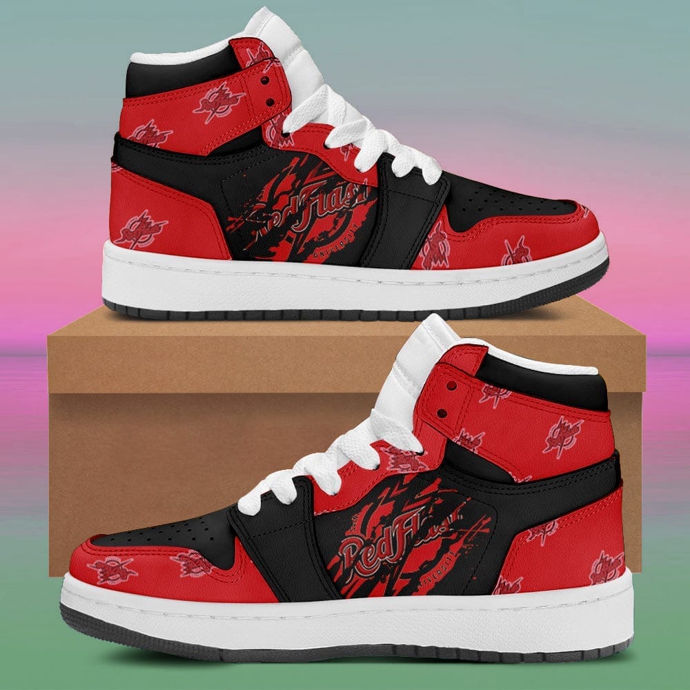 Saint Francis Red Flash Sneaker Boots - Custom Jordan 1 High Shoes Form