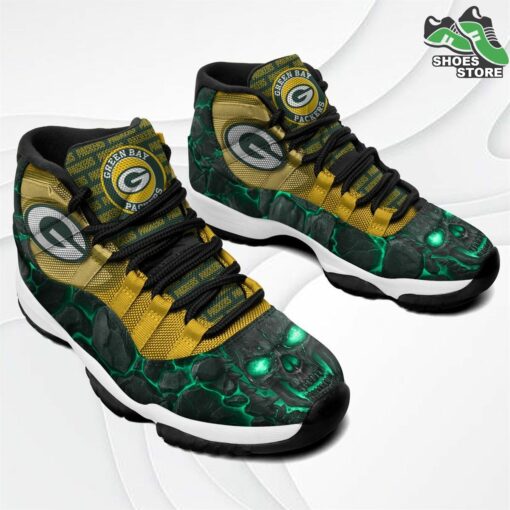 Green Bay Packers Logo Lava Skull J11 Shoes, Casual Sneakers