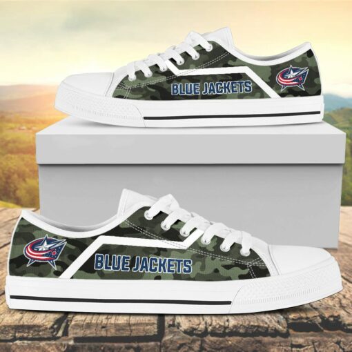 Camouflage Columbus Blue Jackets Canvas Low Top Shoes