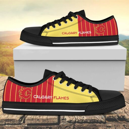Vertical Stripes Calgary Flames Canvas Low Top Shoes