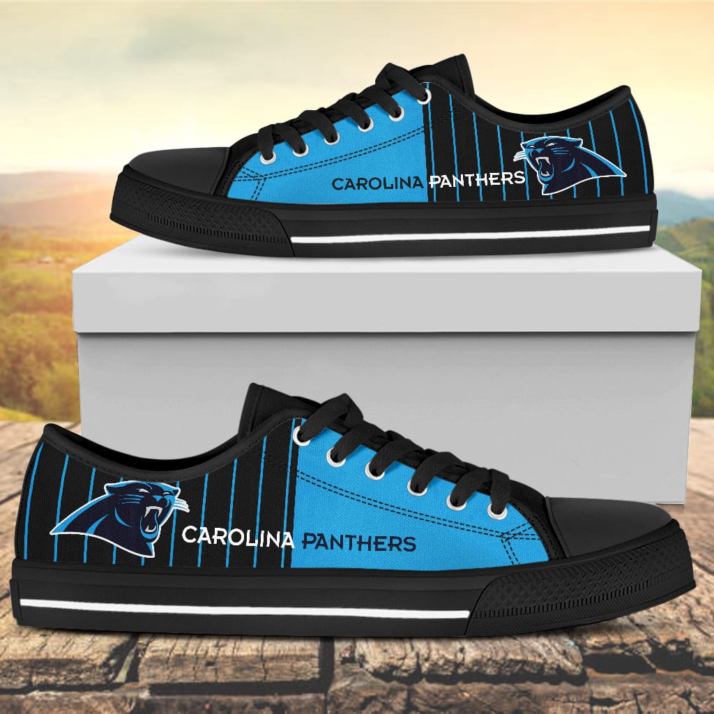 Vertical Stripes Carolina Panthers Canvas Low Top Shoes