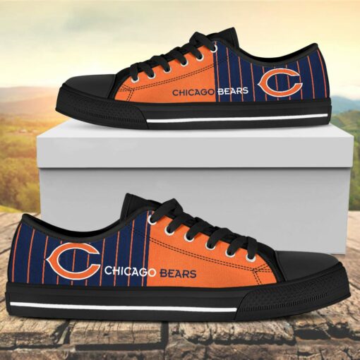 Vertical Stripes Chicago Bears Canvas Low Top Shoes