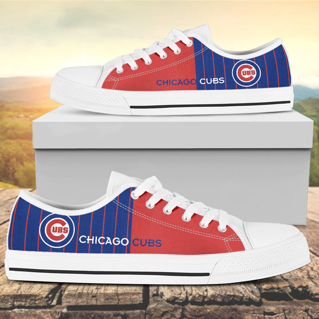 Vertical Stripes Chicago Cubs Canvas Low Top Shoes