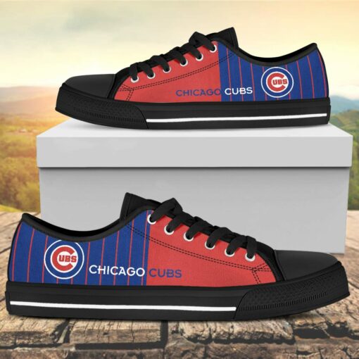 Vertical Stripes Chicago Cubs Canvas Low Top Shoes