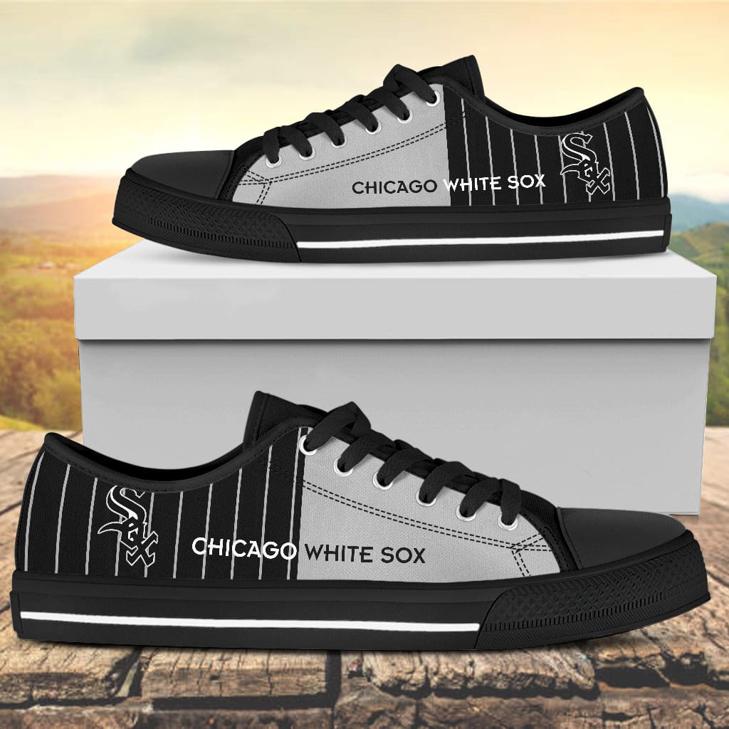 Vertical Stripes Chicago White Sox Canvas Low Top Shoes