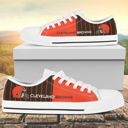 Vertical Stripes Cleveland Browns Canvas Low Top Shoes