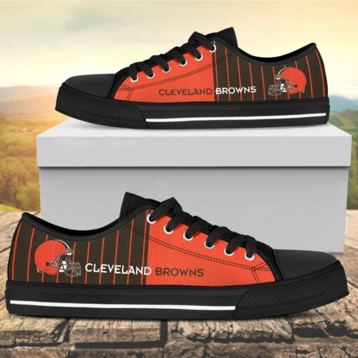 Vertical Stripes Cleveland Browns Canvas Low Top Shoes