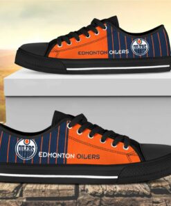 Vertical Stripes Edmonton Oilers Canvas Low Top Shoes