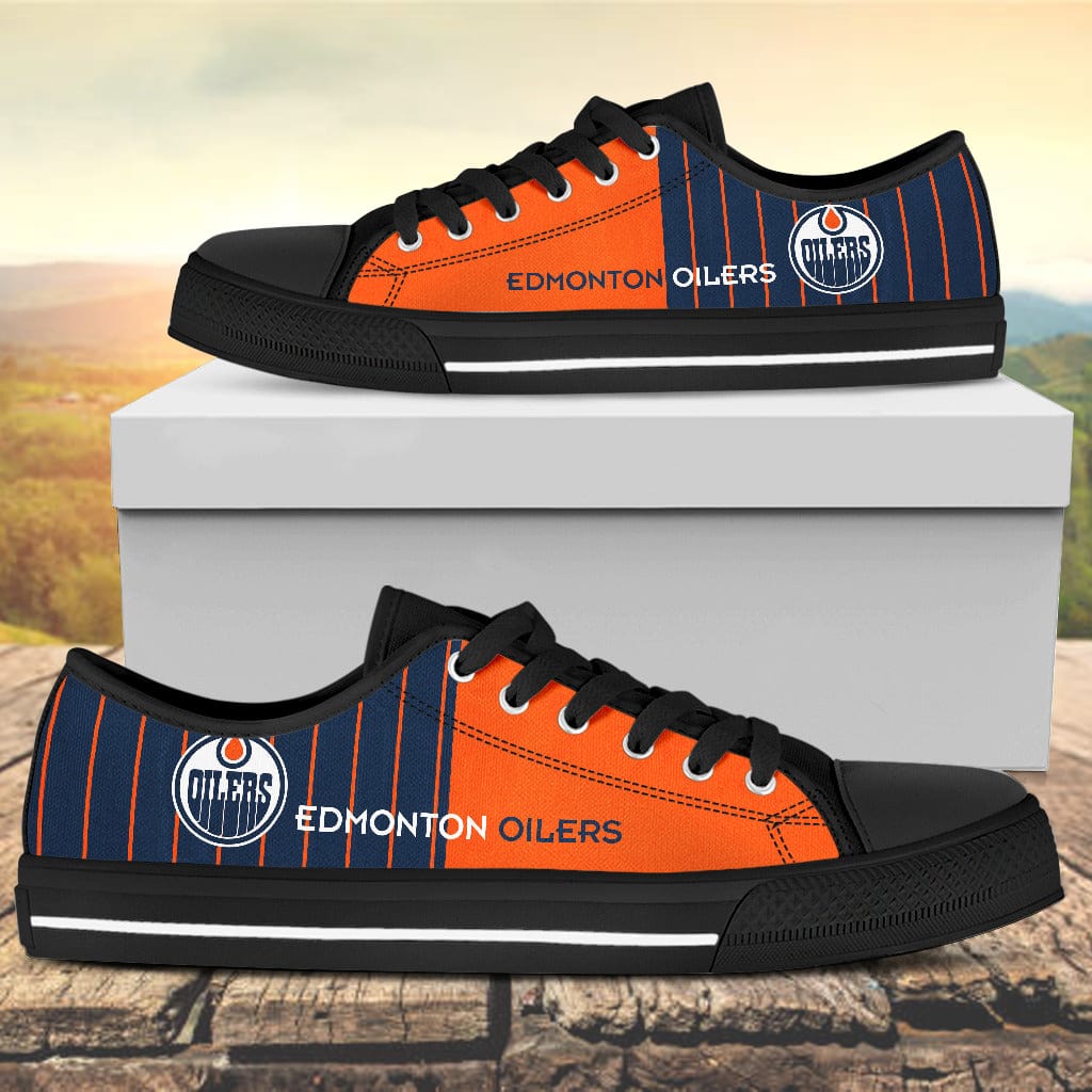 Vertical Stripes Edmonton Oilers Canvas Low Top Shoes