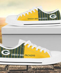 vertical stripes green bay packers canvas low top shoes 1 c7vpqd