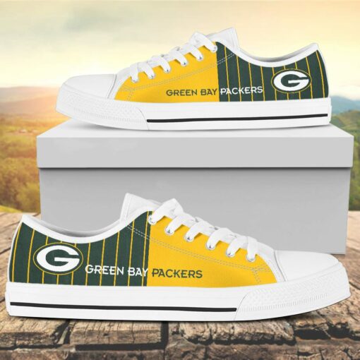 Vertical Stripes Green Bay Packers Canvas Low Top Shoes