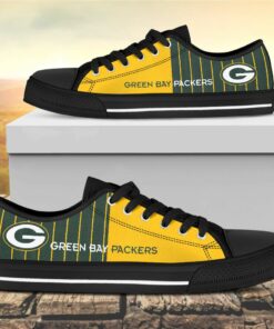 Vertical Stripes Green Bay Packers Canvas Low Top Shoes