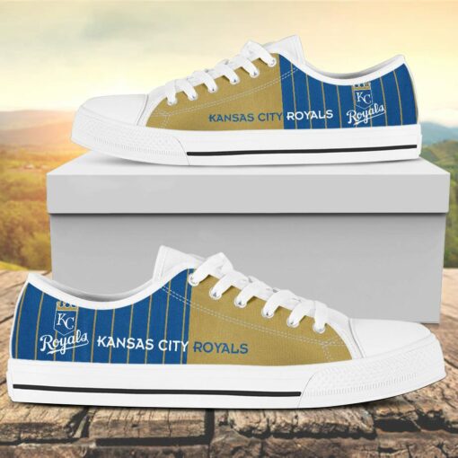 Vertical Stripes Kansas City Royals Canvas Low Top Shoes