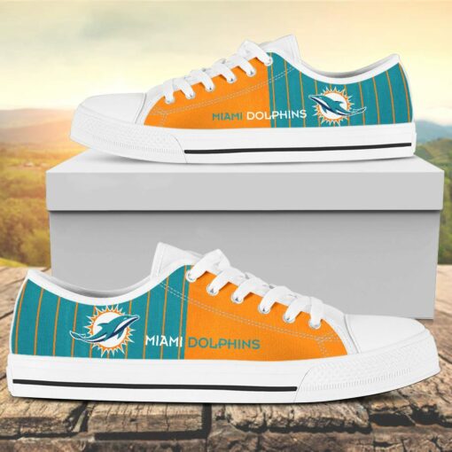 Vertical Stripes Miami Dolphins Canvas Low Top Shoes