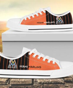 Vertical Stripes Miami Marlins Canvas Low Top Shoes