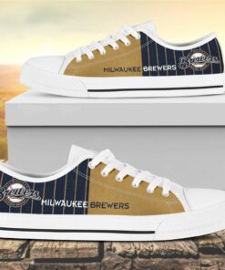 Vertical Stripes Milwaukee Brewers Canvas Low Top Shoes