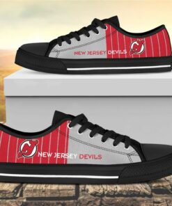 Vertical Stripes New Jersey Devils Canvas Low Top Shoes