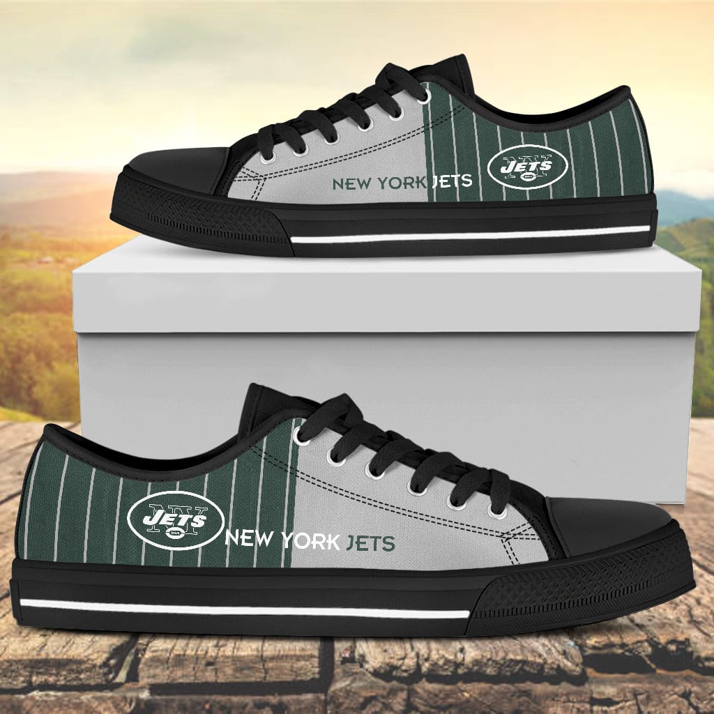 Vertical Stripes New York Jets Canvas Low Top Shoes