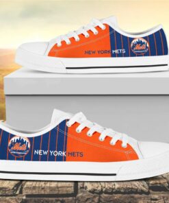 Vertical Stripes New York Mets Canvas Low Top Shoes