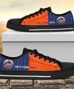 Vertical Stripes New York Mets Canvas Low Top Shoes