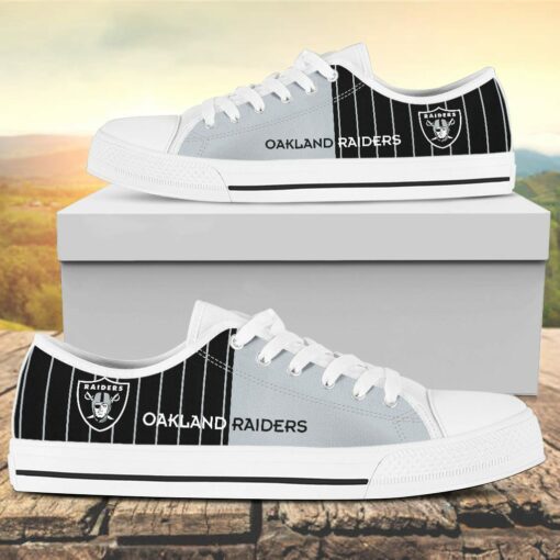 Vertical Stripes Oakland Raiders Canvas Low Top Shoes