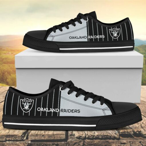 Vertical Stripes Oakland Raiders Canvas Low Top Shoes