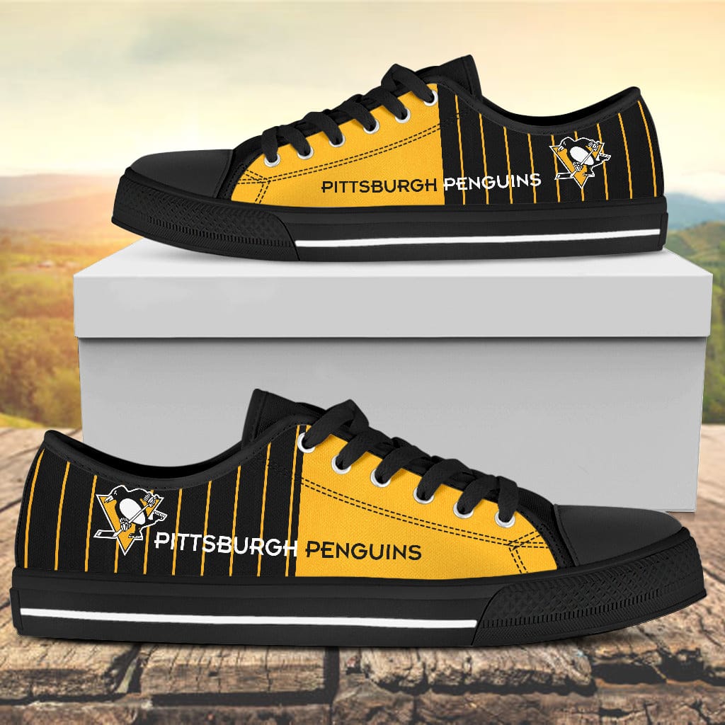 Vertical Stripes Pittsburgh Penguins Canvas Low Top Shoes
