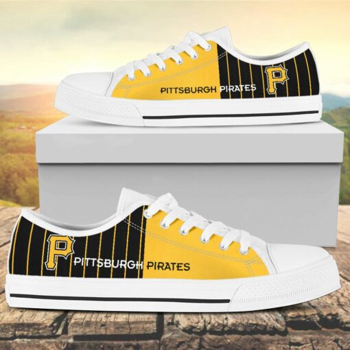 Vertical Stripes Pittsburgh Pirates Canvas Low Top Shoes